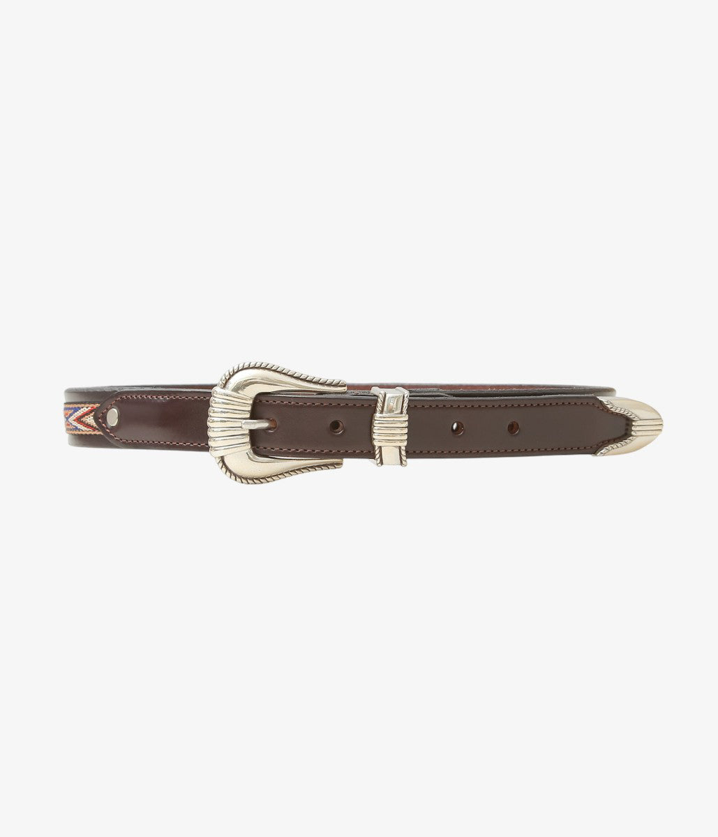 TORY LEATHER ''3030 NATIVE WEBBING AND SPIRAL PATERN BELT'' (HAVANA/NICKLE)