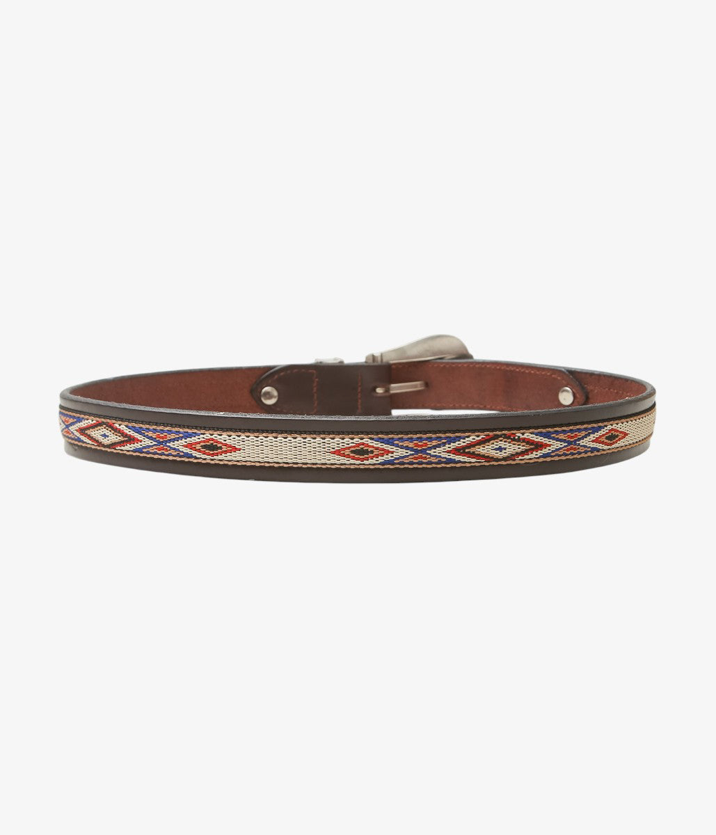 TORY LEATHER ''3030 NATIVE WEBBING AND SPIRAL PATERN BELT'' (HAVANA/NICKLE)