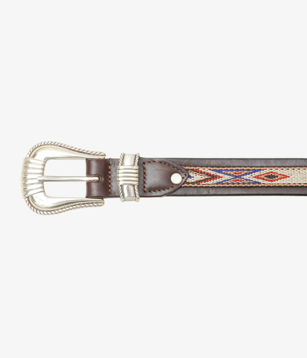 TORY LEATHER ''3030 NATIVE WEBBING AND SPIRAL PATERN BELT'' (HAVANA/NICKLE)