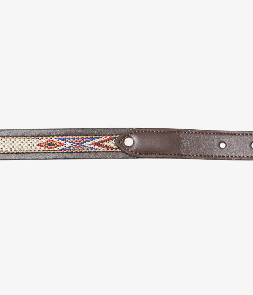 TORY LEATHER ''3030 NATIVE WEBBING AND SPIRAL PATERN BELT'' (HAVANA/NICKLE)
