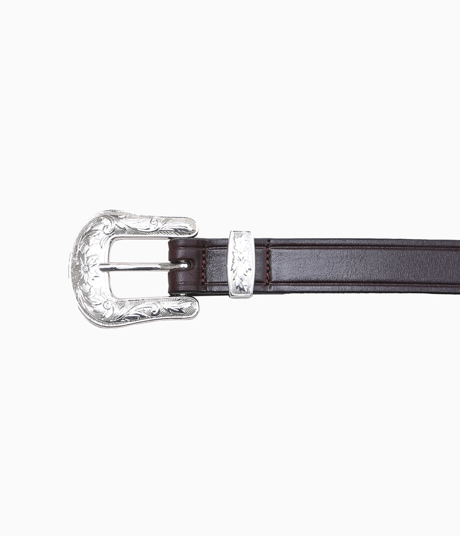 TORY LEATHER ''3137 ANTIQUE SILVER BUCKLE SET BELT'' (HAVANA