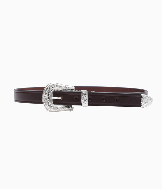 TORY LEATHER ''3137 ANTIQUE SILVER BUCKLE SET BELT ''(HAVANA)