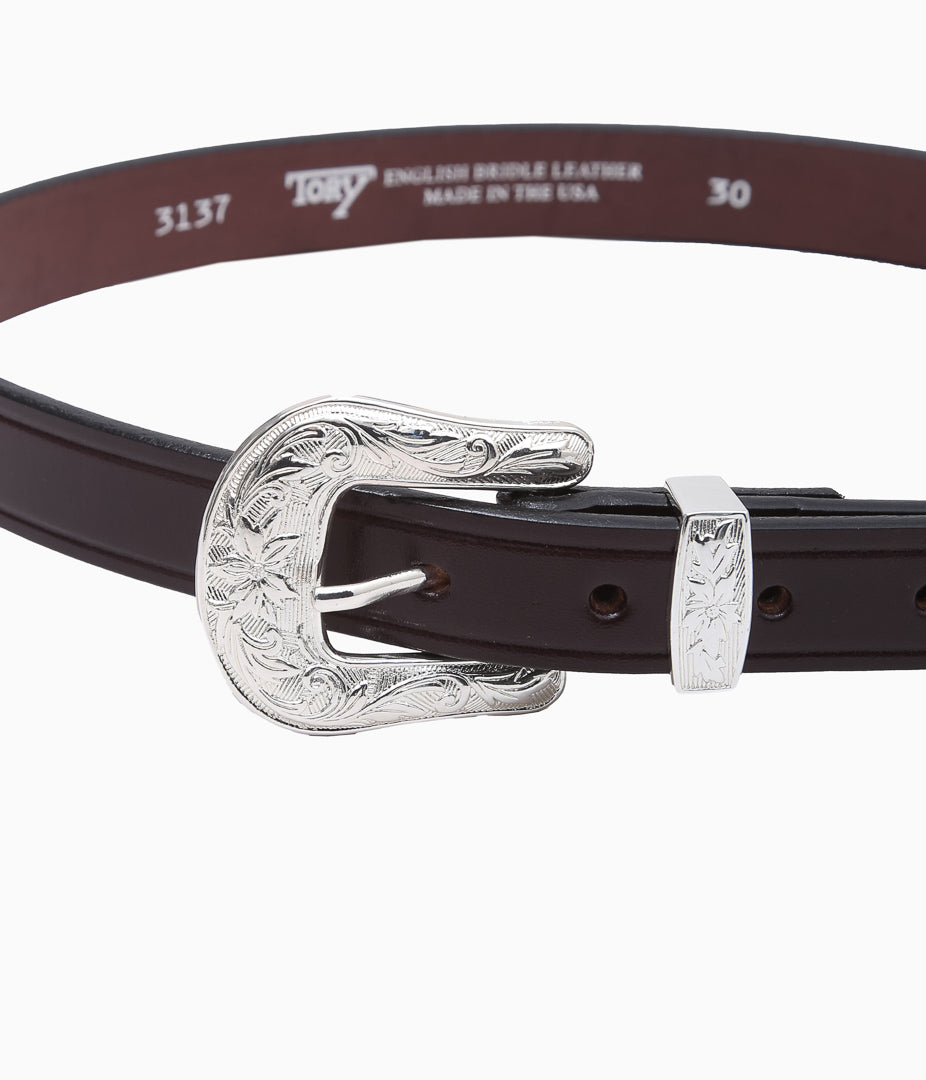 TORY LEATHER ''3137 ANTIQUE SILVER BUCKLE SET BELT'' (HAVANA