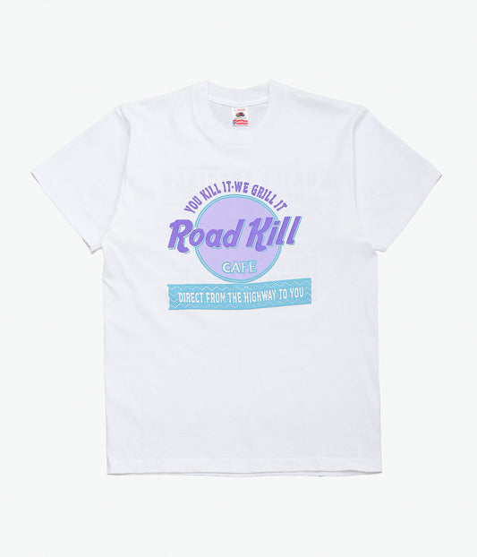 VINTAGE CLOTHING ''90'S ROAD KILL CAFE TEE MADE INT THE U.S.A.'' (WHITE)