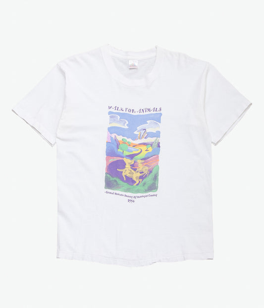 VINTAGE CLOTHING ''90'S WALK FOR ANIMAL TEE'' (WHITE)