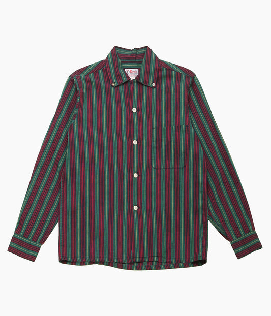 USED&VINTAGE ''BERMA COTTON STRIPE SHIRT MADE IN U.S.A'' (GREEN)