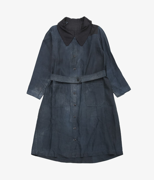 VINTAGE CLOTHING ''-1920's INDIGO COTTON LINEN DRESS''(INDIGO)