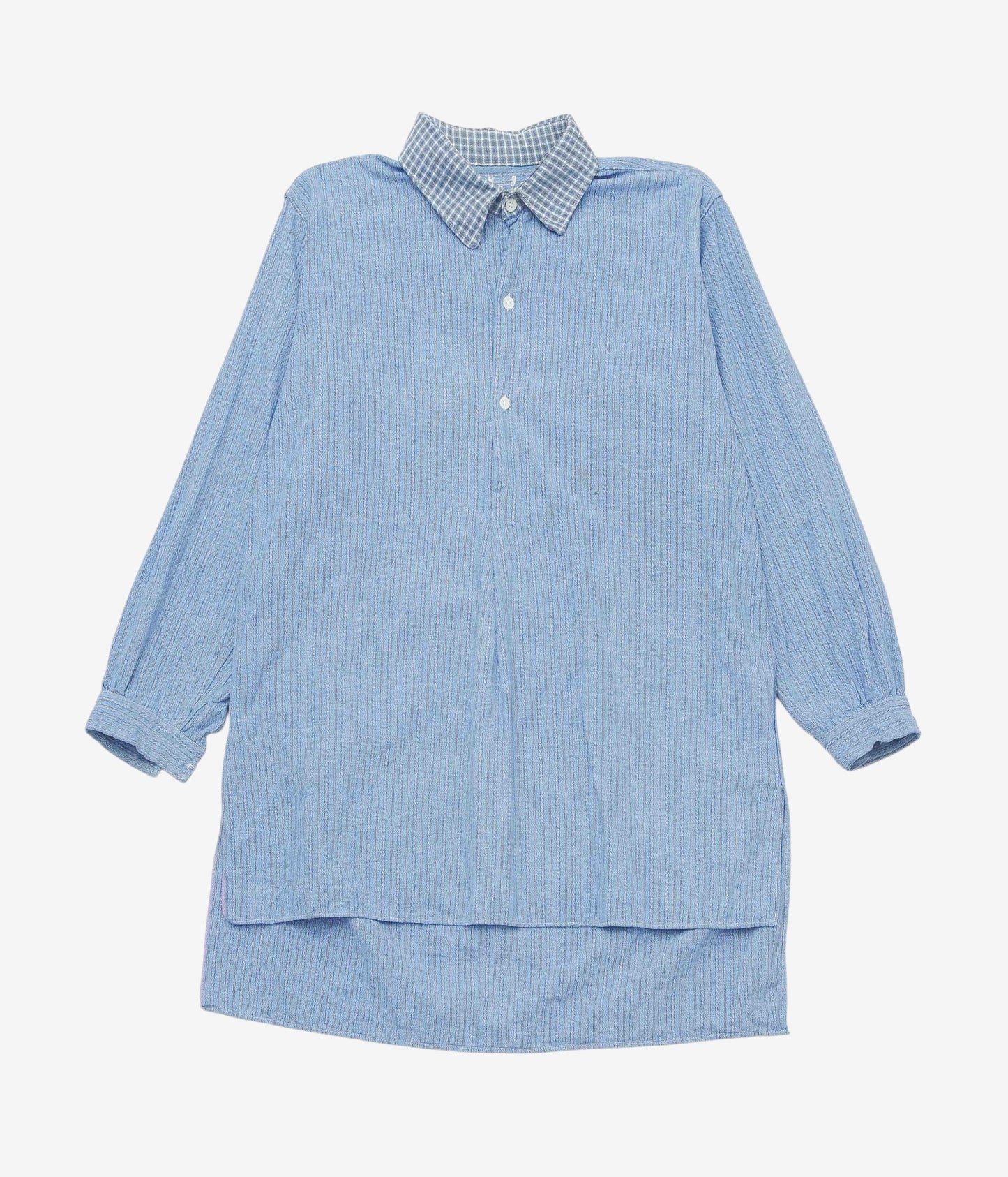VINTAGE CLOTHING ''1950'S FRENCH BLUE GRANPA SHIRT(CHECK COLLAR)'' (BLUE×CHECK)