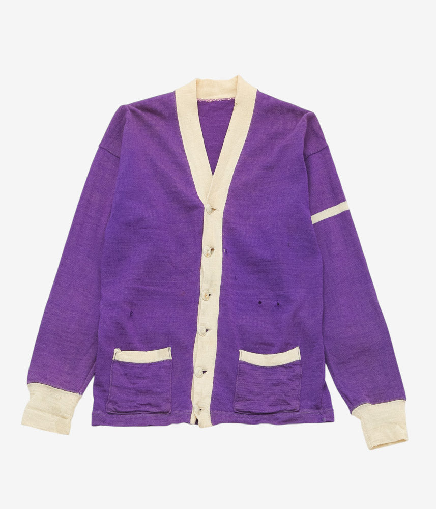 VINTAGE CLOTHING ''1960s KNIT CARDIGAN NON LETTER'' (PURPLE)