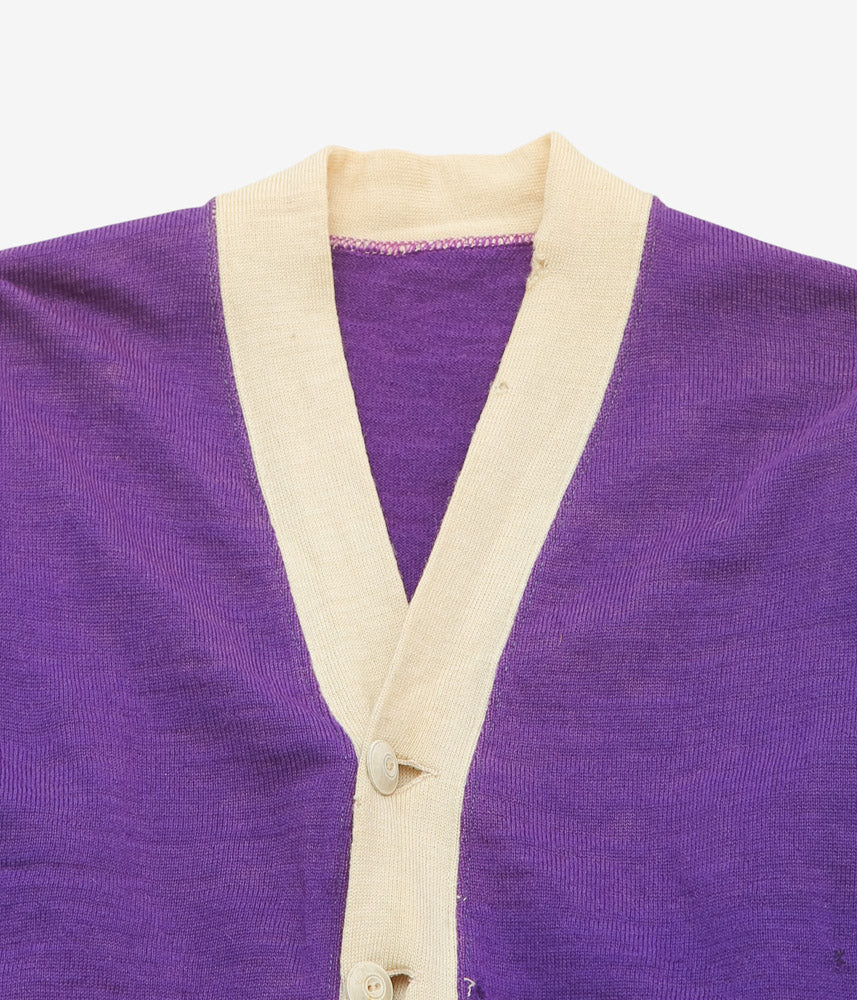 VINTAGE CLOTHING ''1960s KNIT CARDIGAN NON LETTER'' (PURPLE)