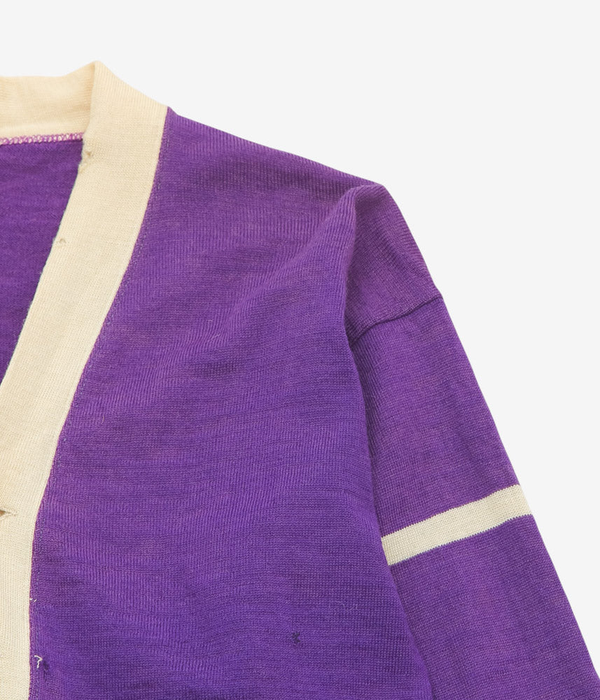 VINTAGE CLOTHING ''1960s KNIT CARDIGAN NON LETTER'' (PURPLE)