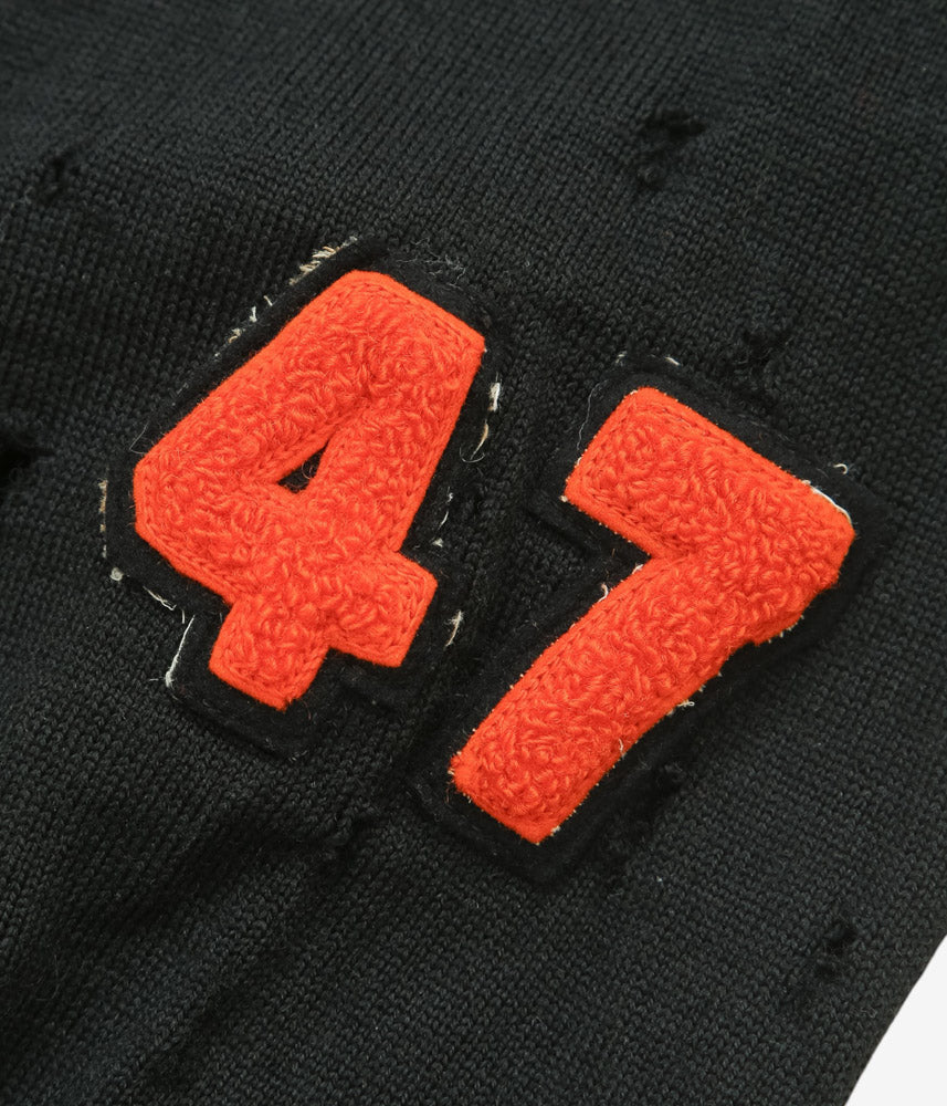 VINTAGE CLOTHING ''1960s WOOL LETTERED KNIT CARDIGAN'' (BLACK)