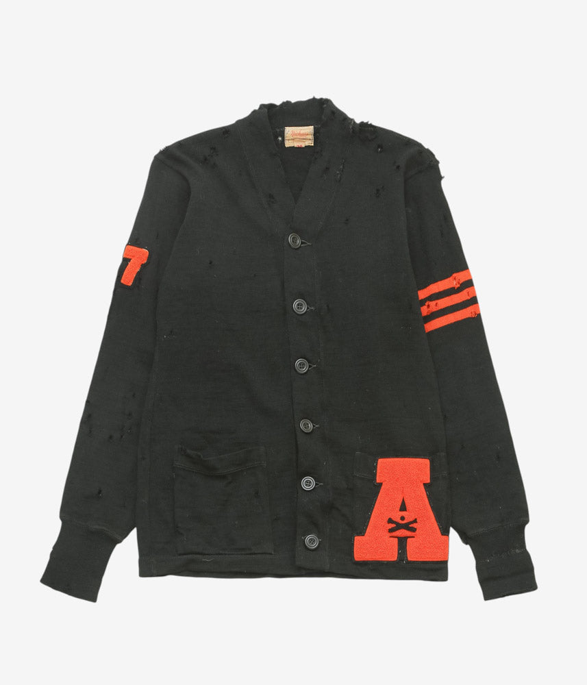 VINTAGE CLOTHING ''1960s WOOL LETTERED KNIT CARDIGAN'' (BLACK)