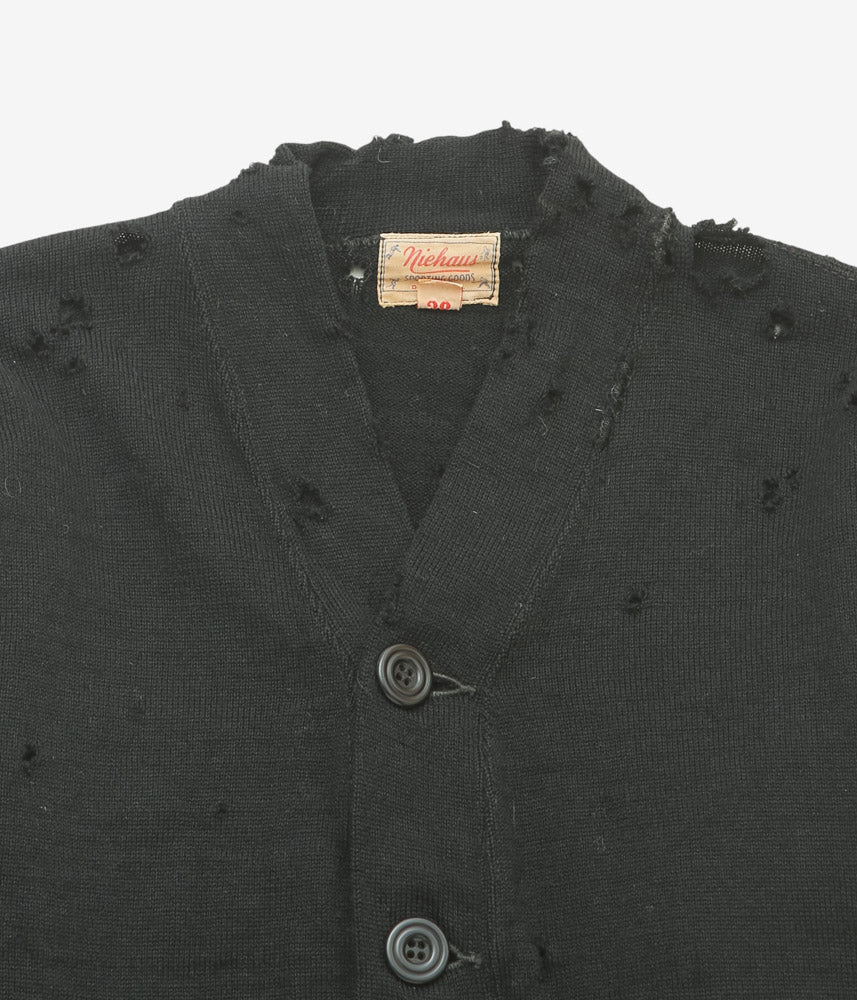 VINTAGE CLOTHING ''1960s WOOL LETTERED KNIT CARDIGAN'' (BLACK)