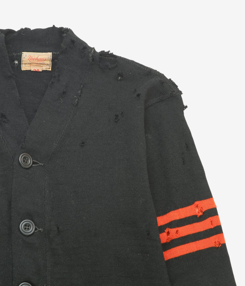 VINTAGE CLOTHING ''1960s WOOL LETTERED KNIT CARDIGAN'' (BLACK)