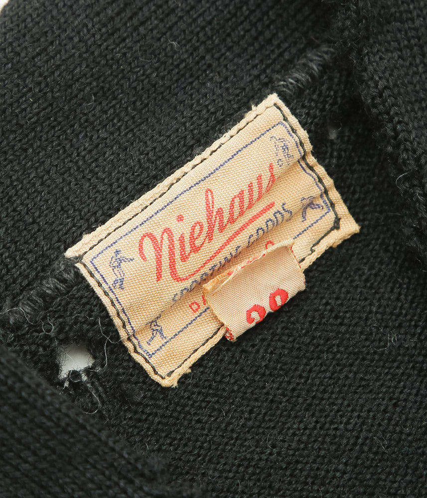 VINTAGE CLOTHING ''1960s WOOL LETTERED KNIT CARDIGAN'' (BLACK)