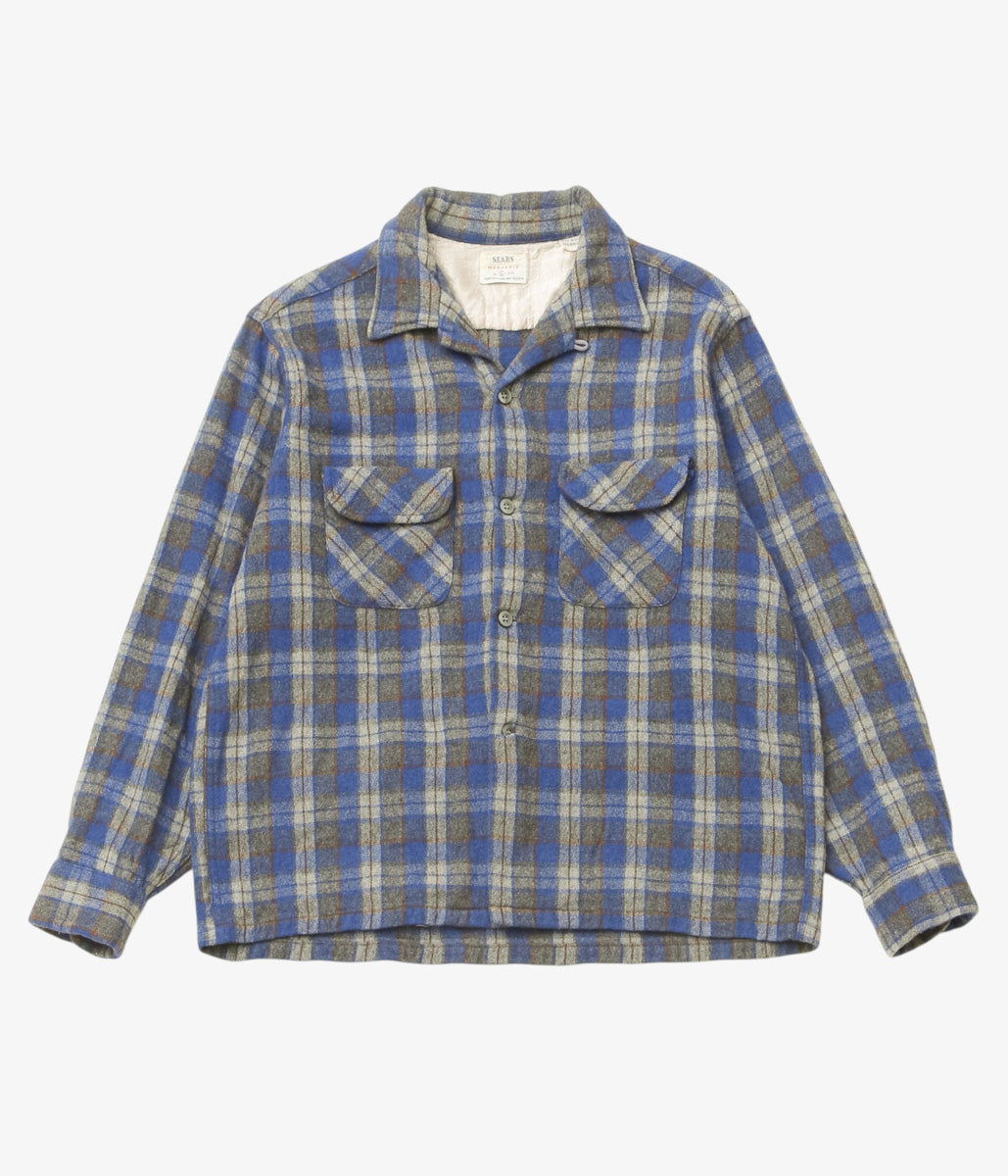 VINTAGE CLOTHING ''60s SEARS WOOL PLAID SHIRT'' (BLUE)