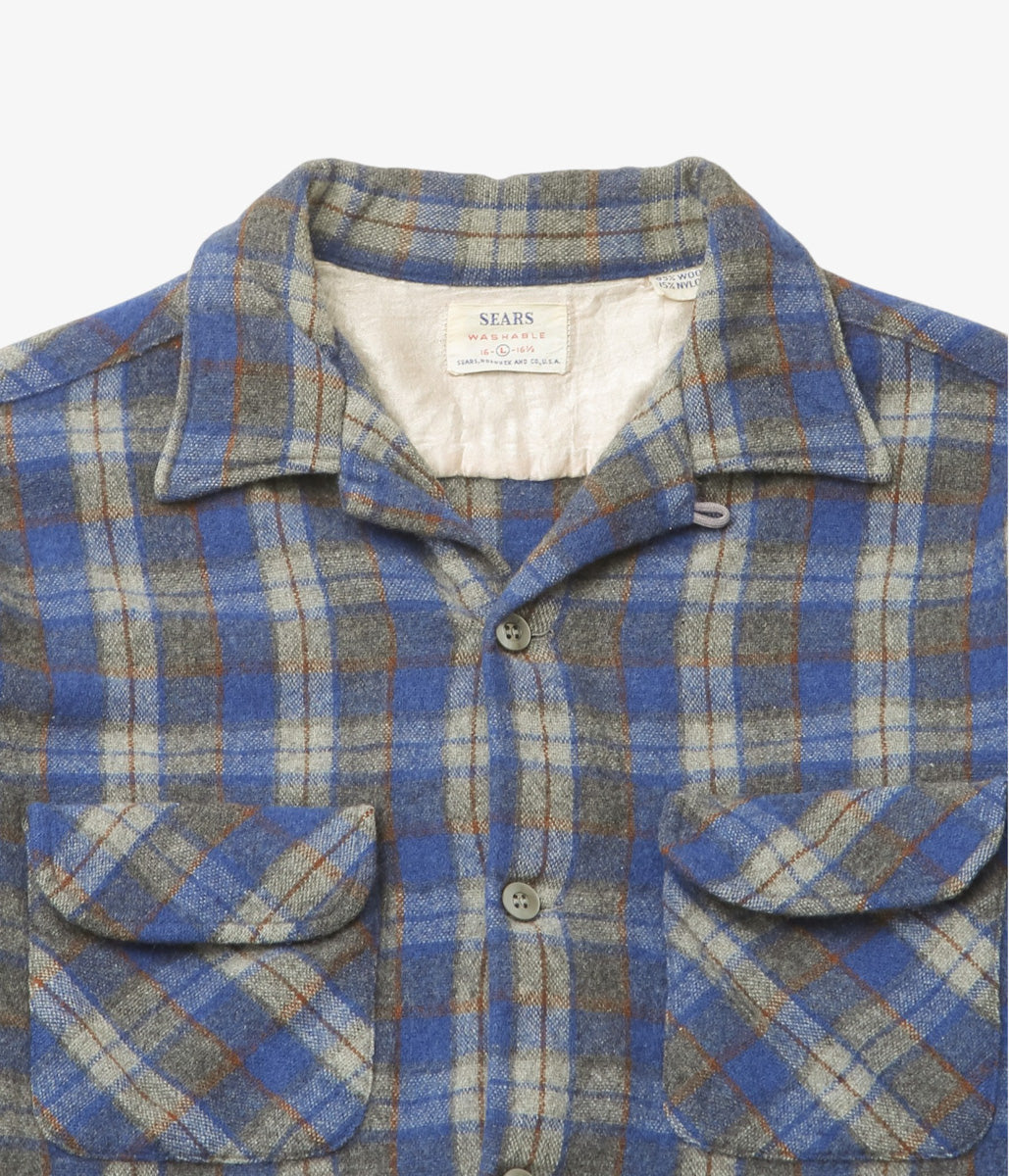 VINTAGE CLOTHING ''60s SEARS WOOL PLAID SHIRT'' (BLUE)