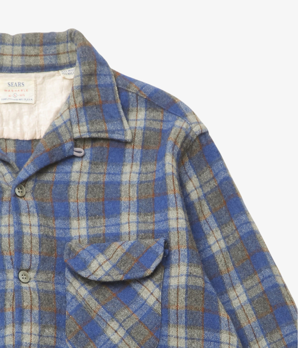 VINTAGE CLOTHING ''60s SEARS WOOL PLAID SHIRT'' (BLUE)