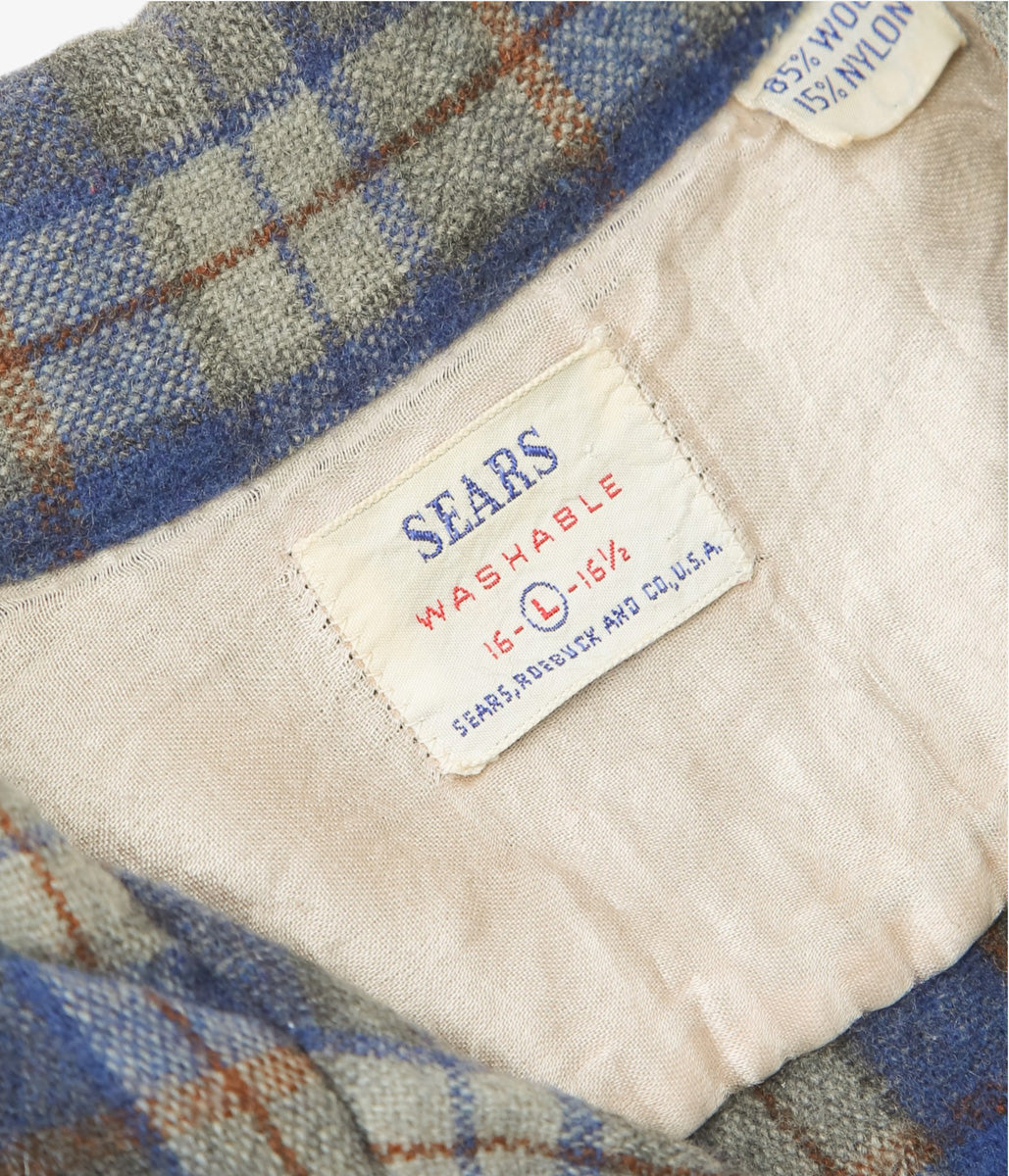 VINTAGE CLOTHING ''60s SEARS WOOL PLAID SHIRT'' (BLUE)
