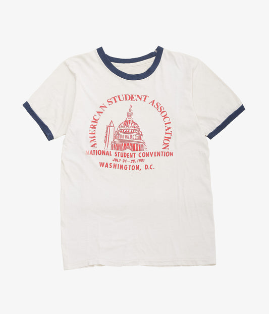 VINTAGE CLOTHING ''80S "AMERICAN STUDENT ASSOCIATION" RINGER TSHIRTS'' (NAVY*WHITE)