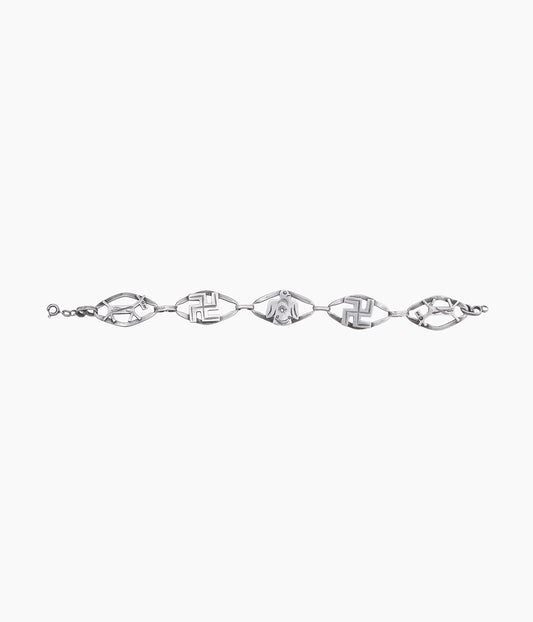 VINTAGE JEWELRY''30-40'S 5 SEGMENT BRACELET SWASTIKA, THUNDERBIRD, DOG⓵'' (SILVER)