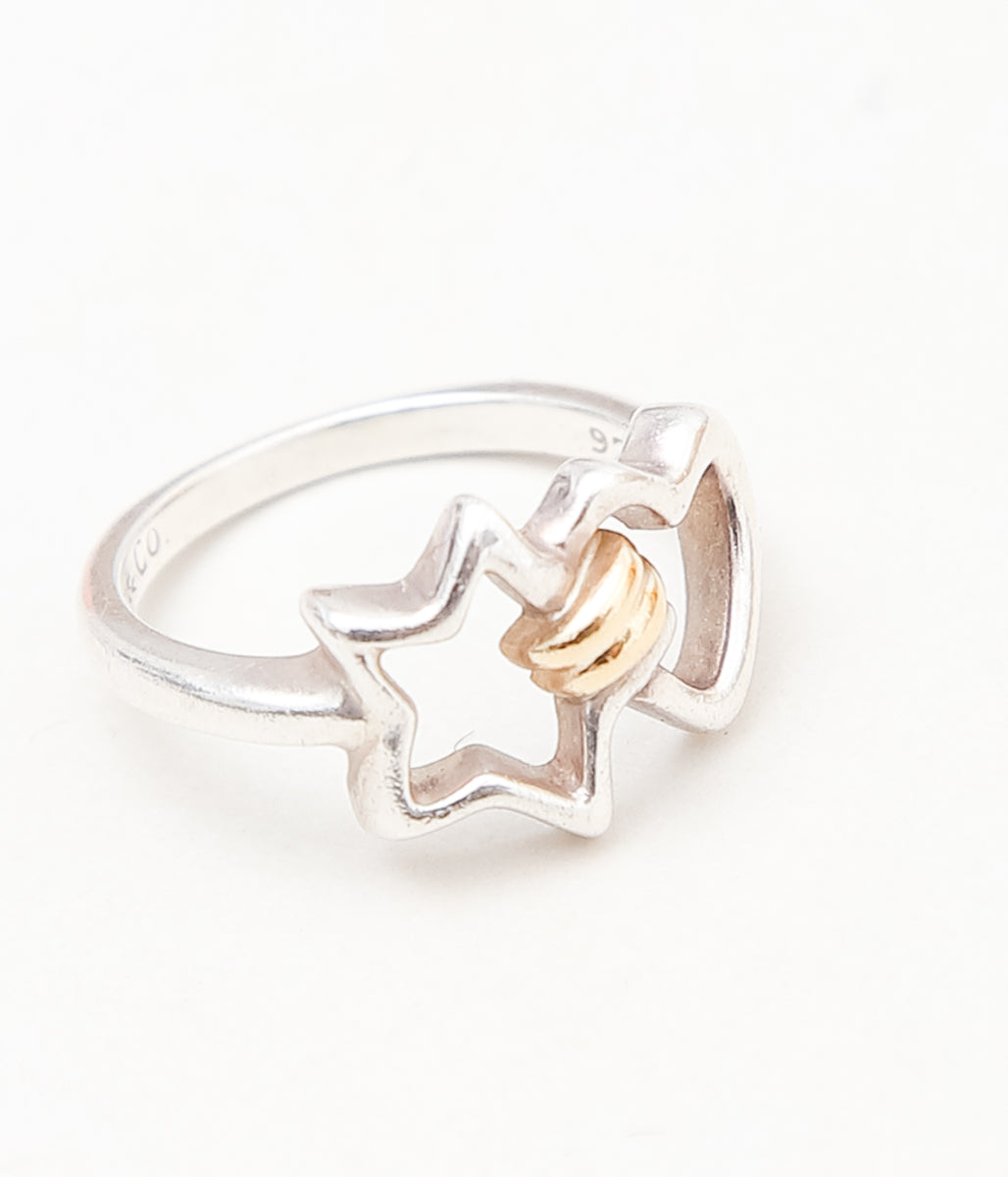 【VINTAGE JEWELRY】 TIFFANY ''STAR AND HEART COMBINATION RING'' (SILVER)