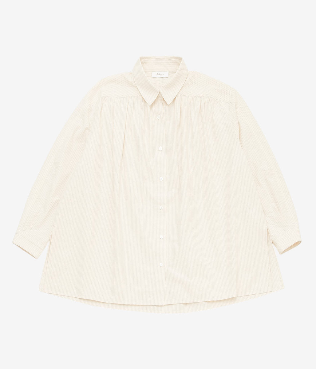 WANZE ''GATHERED BUTTON UP SHIRT '' (EGG SHELL)