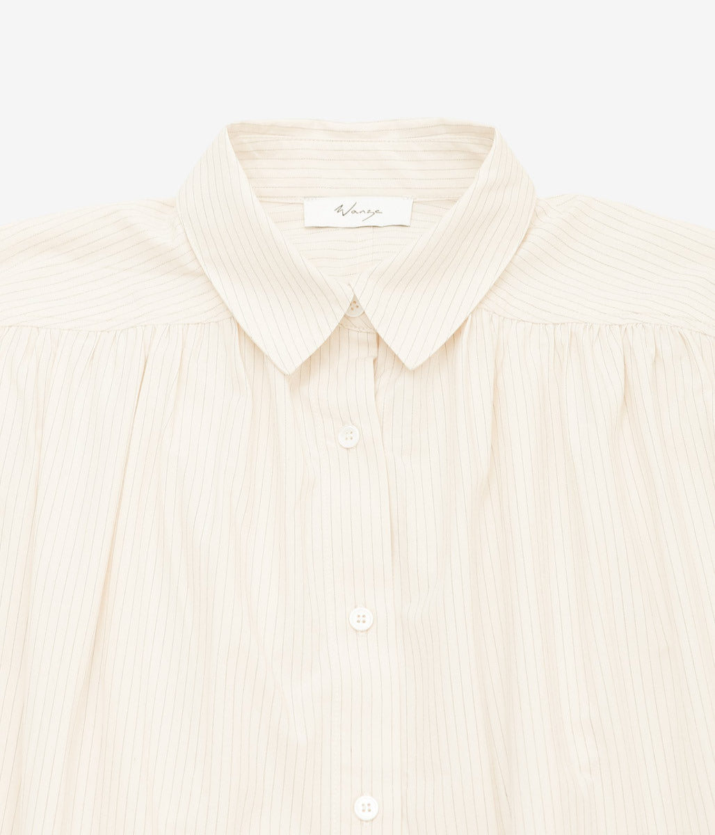 WANZE ''GATHERED BUTTON UP SHIRT '' (EGG SHELL)