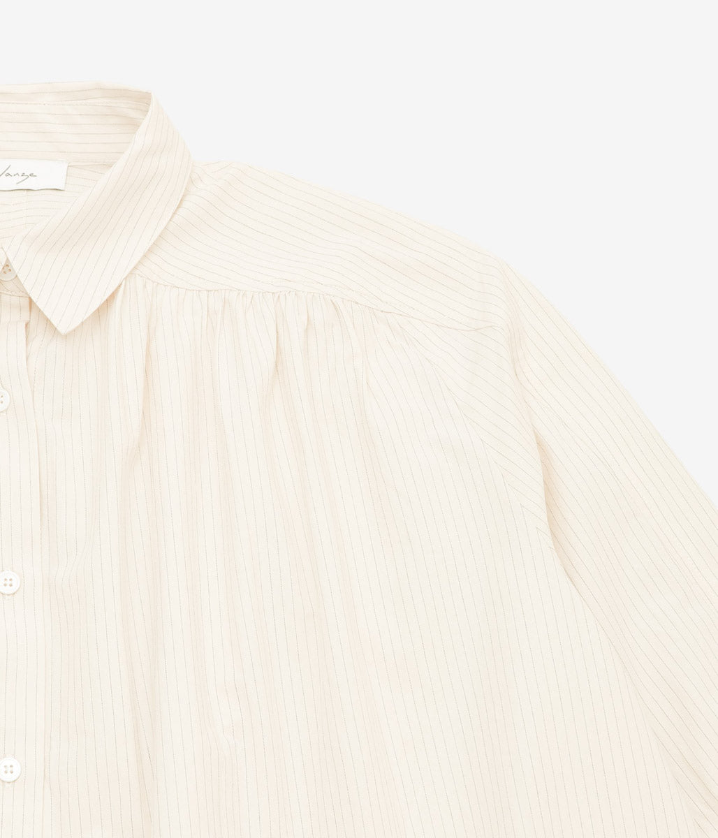 WANZE ''GATHERED BUTTON UP SHIRT '' (EGG SHELL)