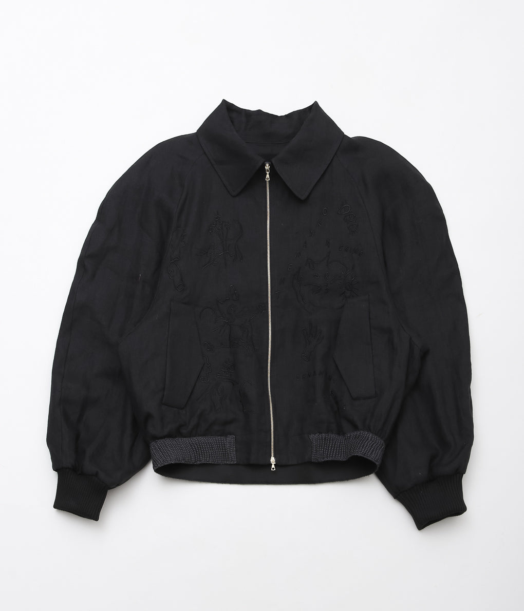 WONDEROUND ''BOMBER JACKET W/EMBROIDERY'' (BLACK/IRISH LINEN)