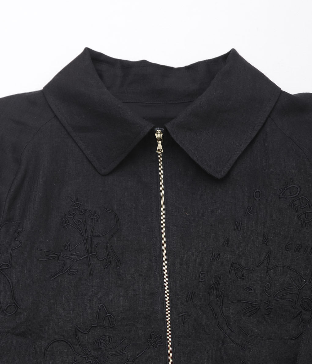 WONDEROUND ''BOMBER JACKET W/EMBROIDERY'' (BLACK/IRISH LINEN)