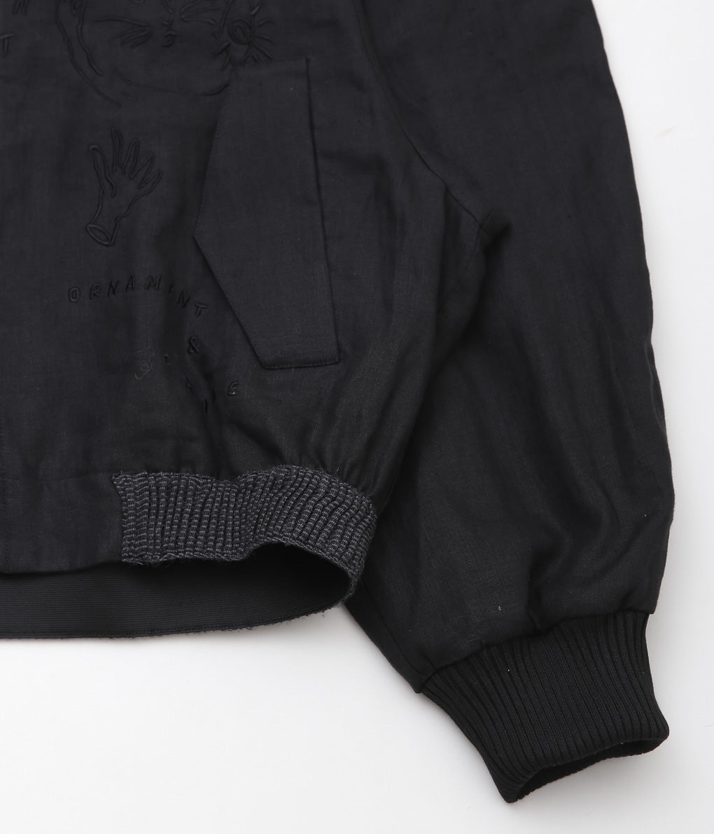 WONDEROUND ''BOMBER JACKET W/EMBROIDERY'' (BLACK/IRISH LINEN)