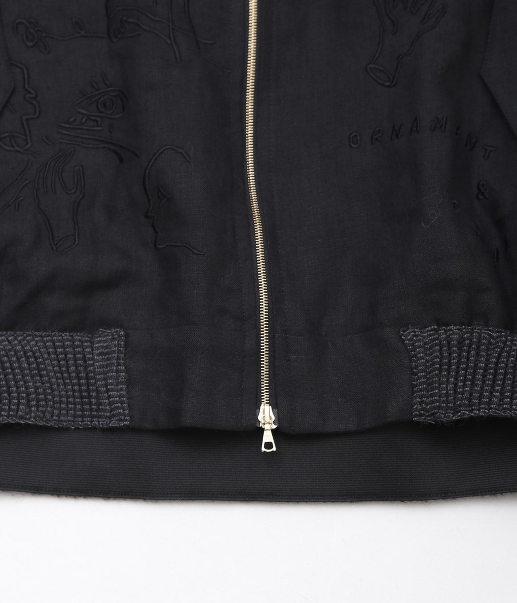 WONDEROUND ''BOMBER JACKET W/EMBROIDERY'' (BLACK/IRISH LINEN)