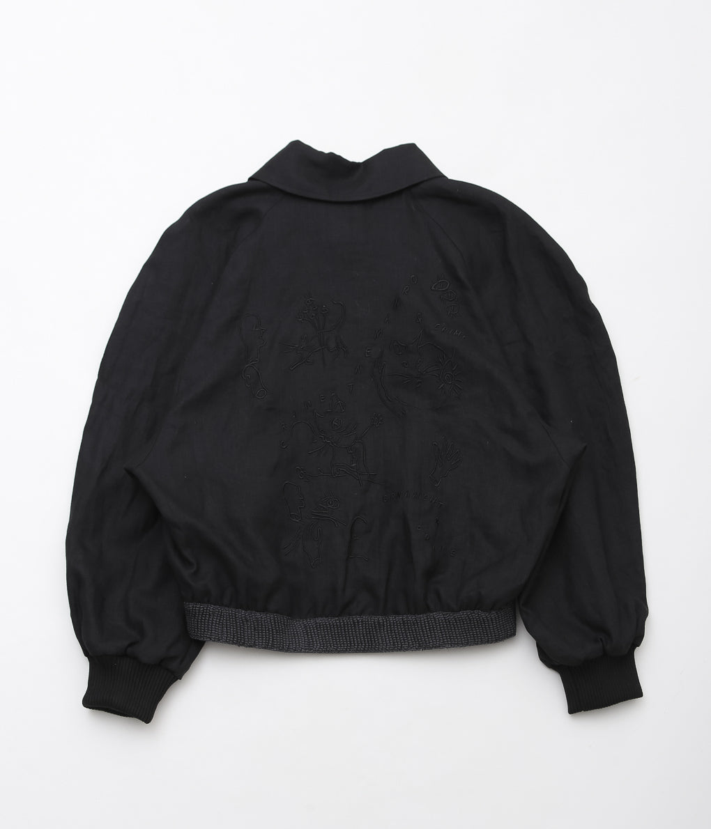 WONDEROUND ''BOMBER JACKET W/EMBROIDERY'' (BLACK/IRISH LINEN)