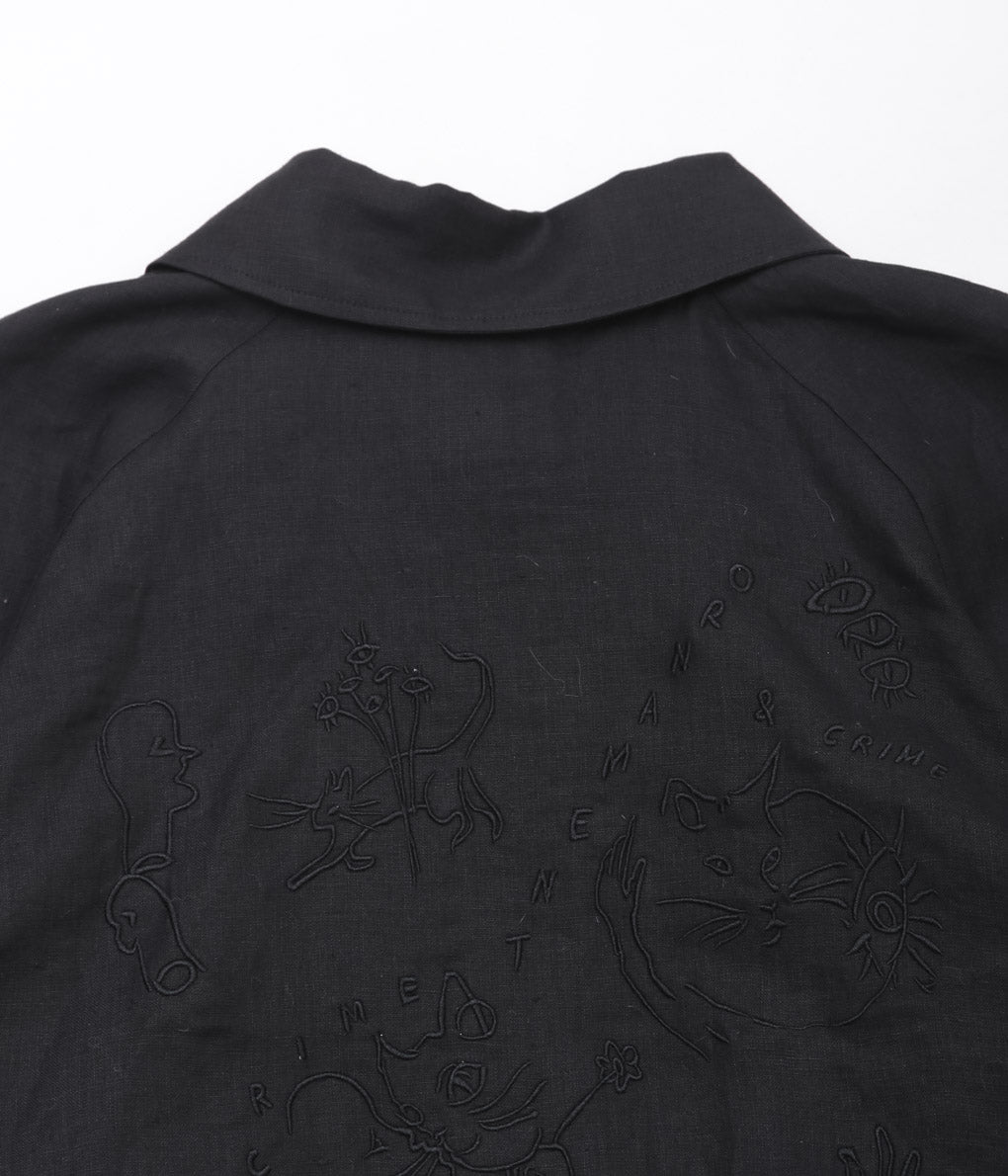 WONDEROUND ''BOMBER JACKET W/EMBROIDERY'' (BLACK/IRISH LINEN)