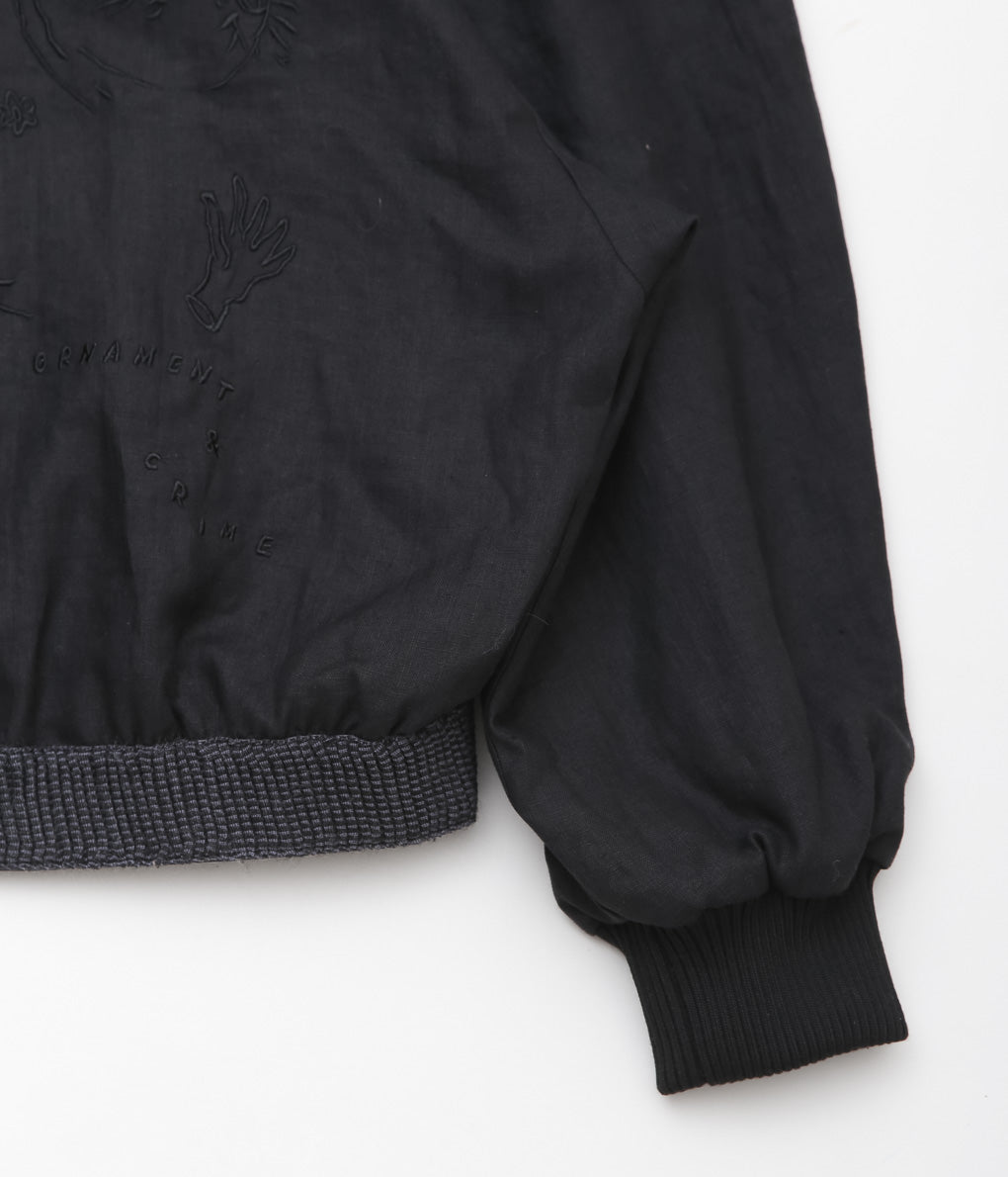 WONDEROUND ''BOMBER JACKET W/EMBROIDERY'' (BLACK/IRISH LINEN)