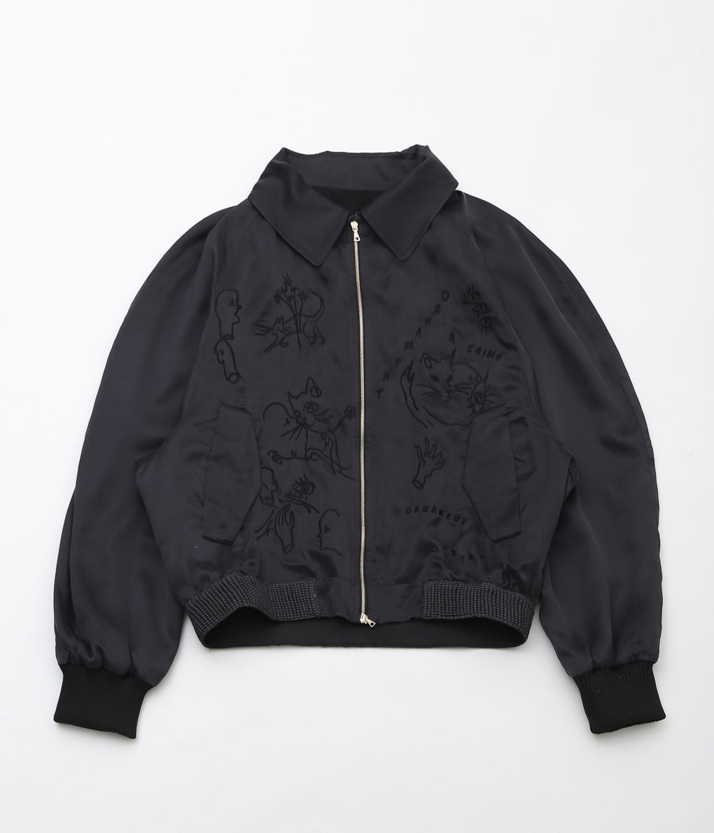 WONDEROUND ''BOMBER JACKET W/EMBROIDERY'' (BLACK/SAND WASHED SILK)