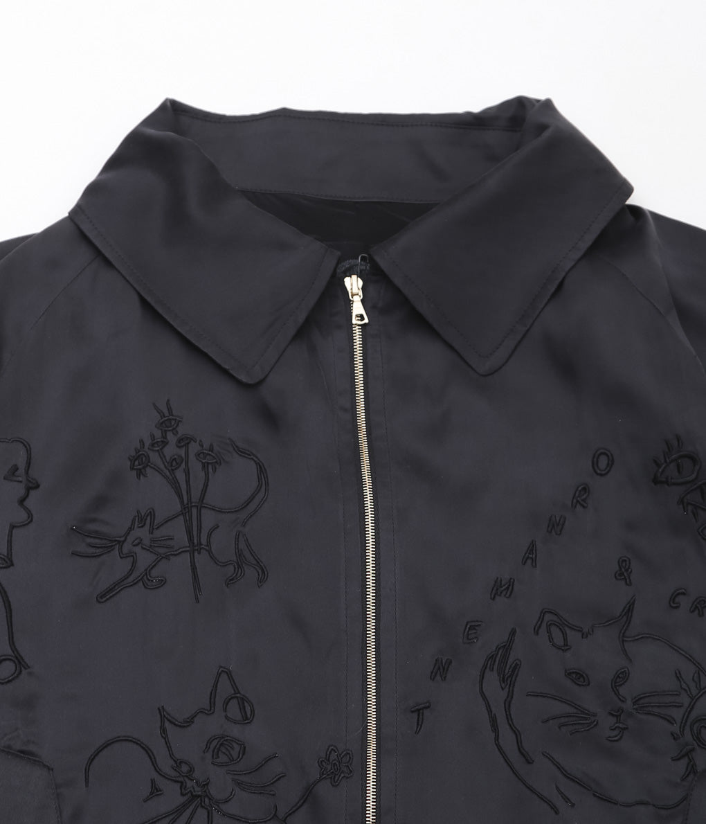 WONDEROUND ''BOMBER JACKET W/EMBROIDERY'' (BLACK/SAND WASHED SILK)