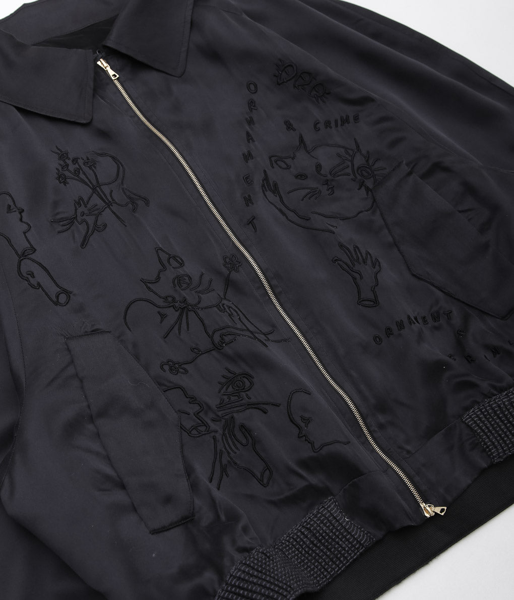 WONDEROUND ''BOMBER JACKET W/EMBROIDERY'' (BLACK/SAND WASHED SILK)