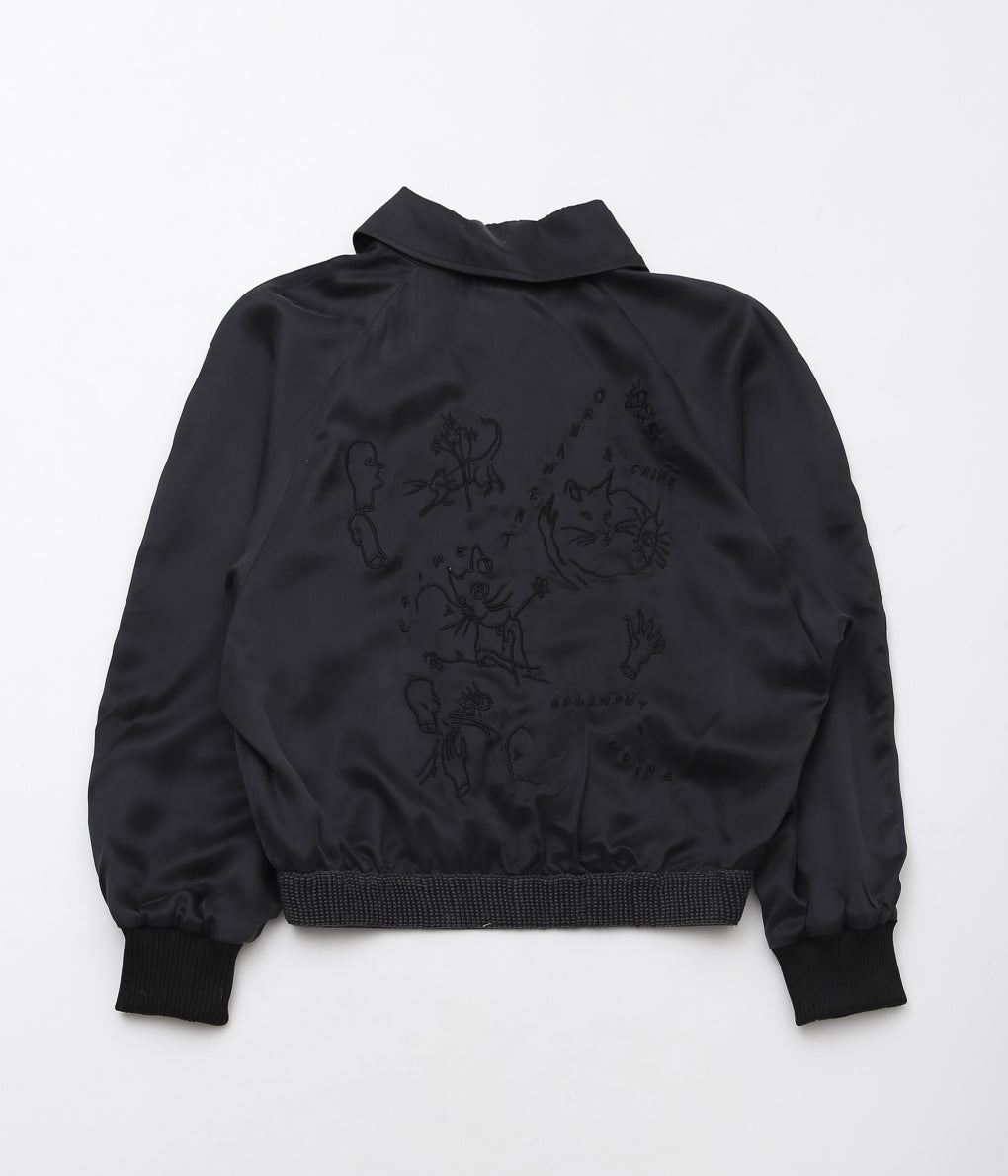 WONDEROUND ''BOMBER JACKET W/EMBROIDERY'' (BLACK/SAND WASHED SILK)