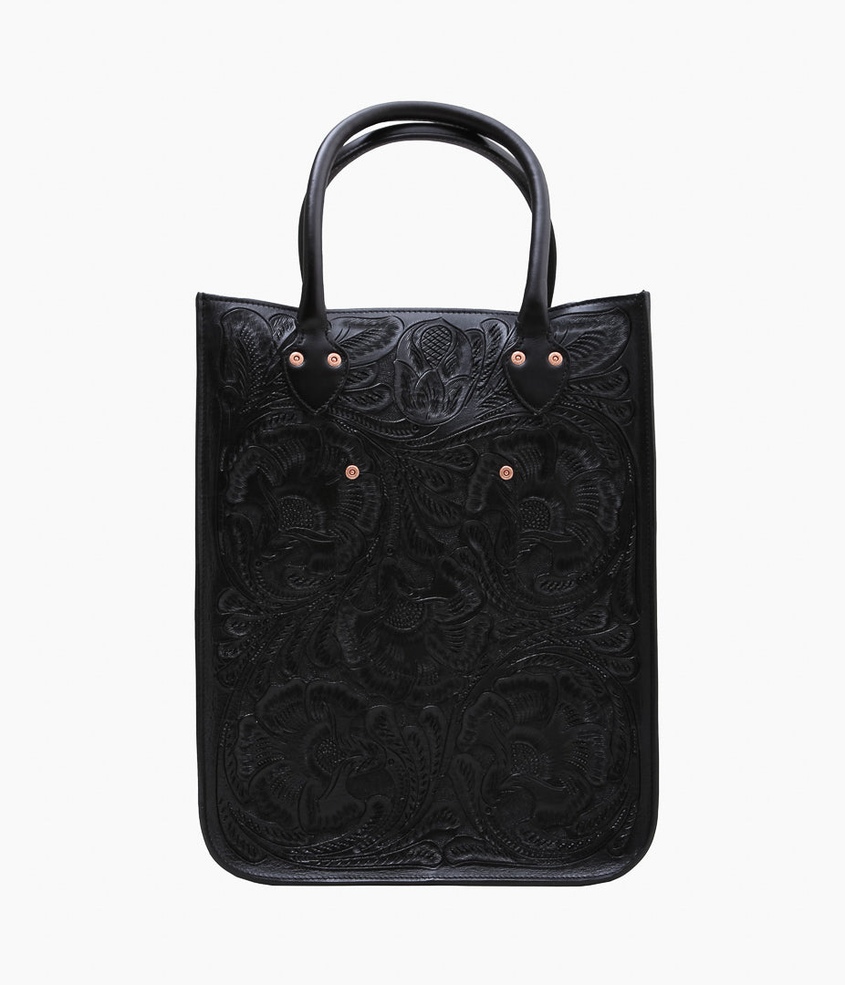WYTHE ''MEDIUM TOOLED LEATHER TOTE'' (BLACK)