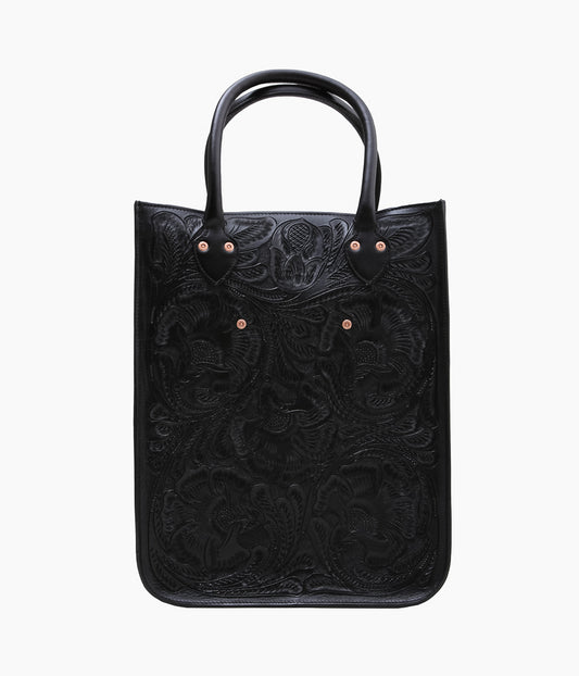 WYTHE ''MEDIUM TOOLED LEATHER TOTE'' (BLACK)