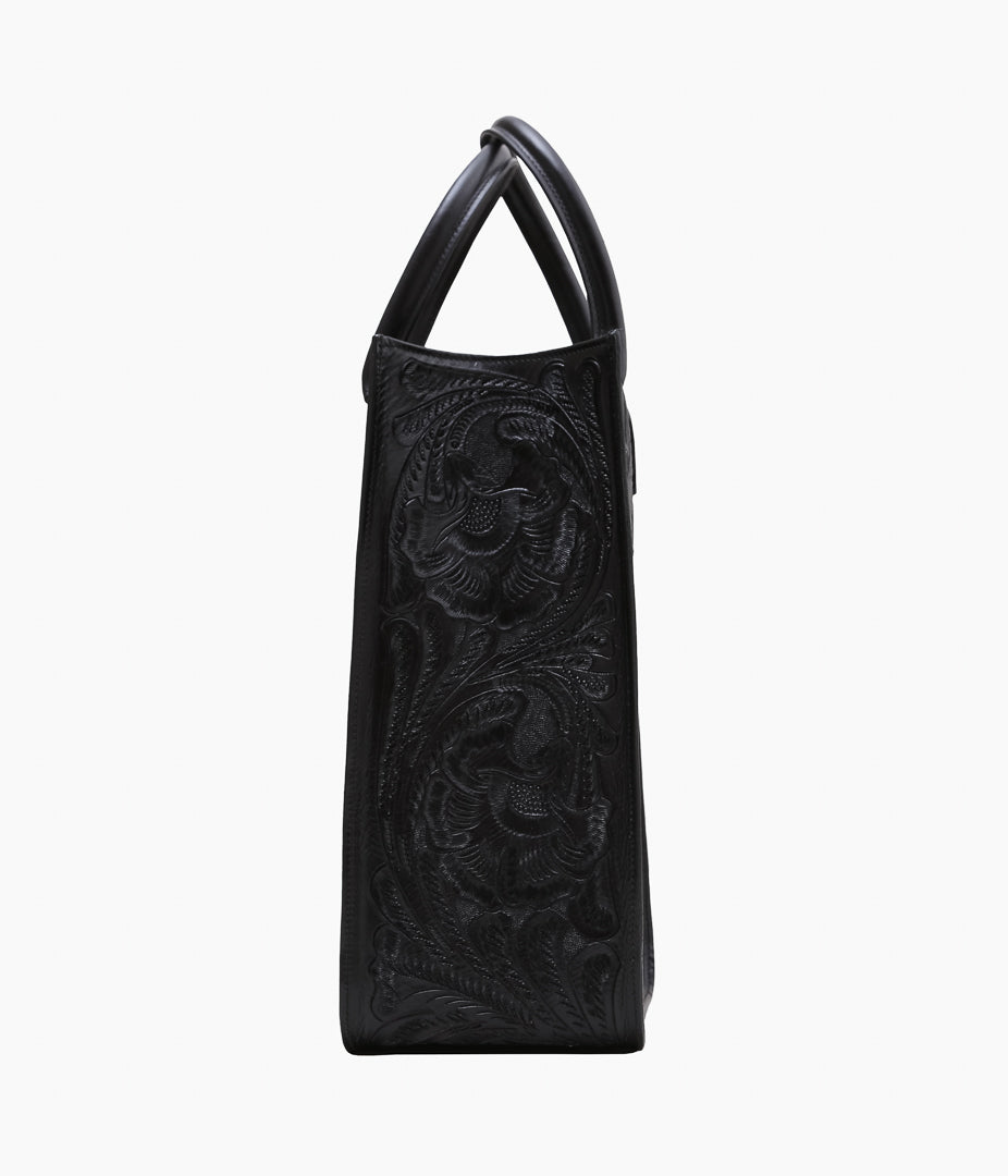 WYTHE ''MEDIUM TOOLED LEATHER TOTE'' (BLACK)