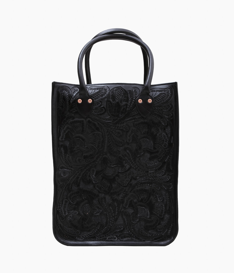 WYTHE ''MEDIUM TOOLED LEATHER TOTE'' (BLACK)
