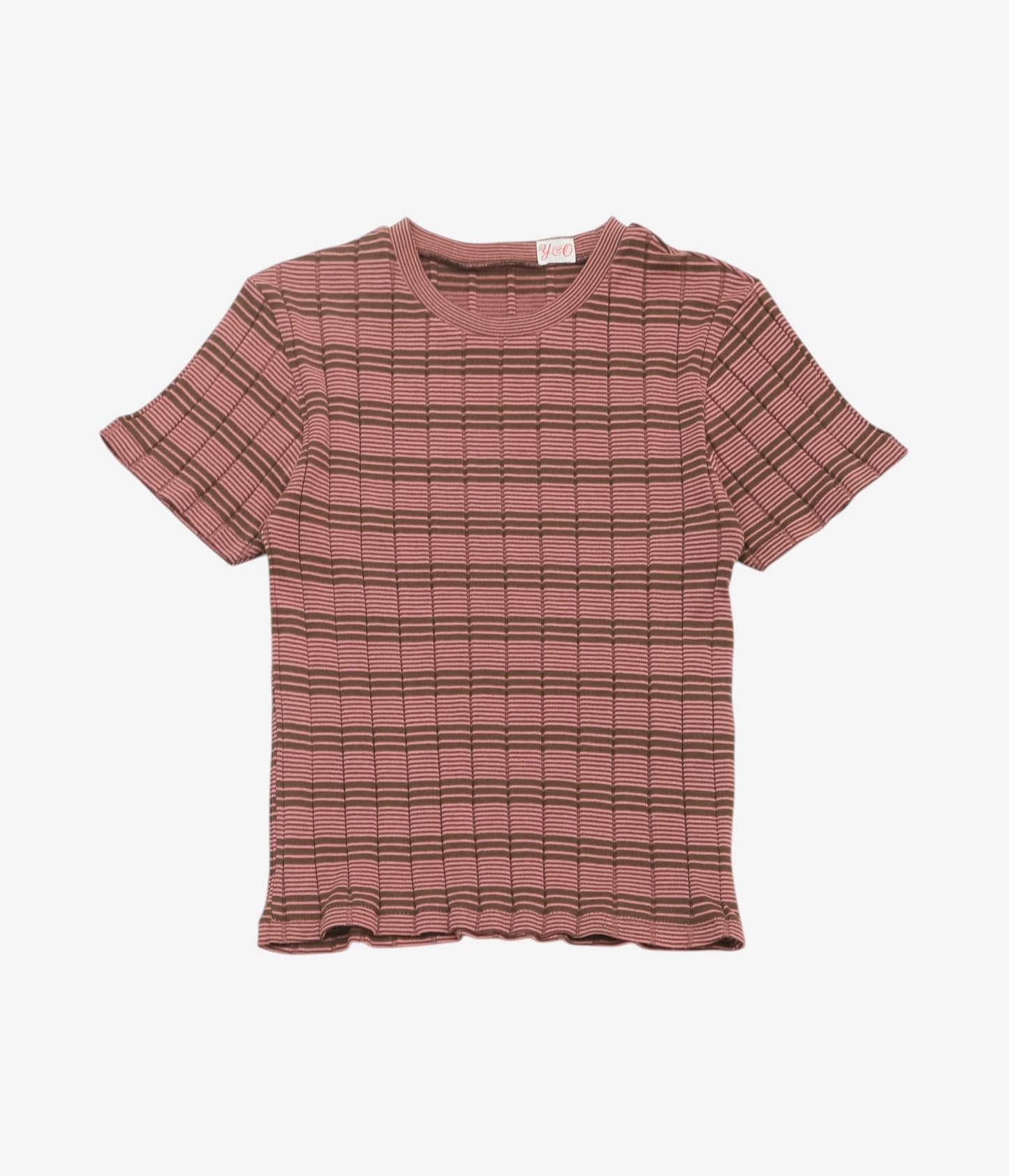 YOUNG&OLSEN THE DRYGOODS STORE ''BROAD RIB CROP CREW NECK'' (BROWN／PINK)