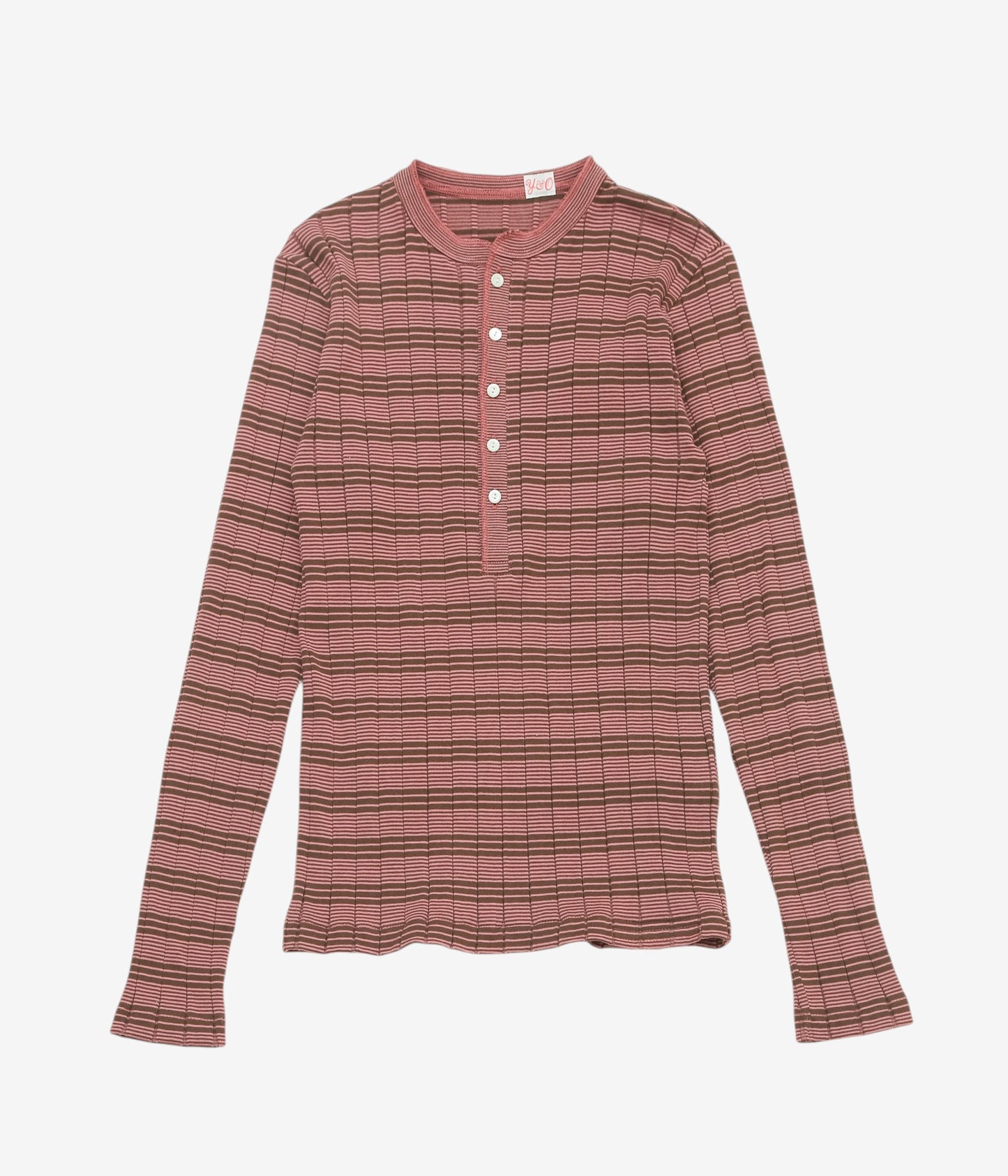 YOUNG&OLSEN THE DRYGOODS STORE ''BROAD RIB HENLEY NECK LS'' (BROWN／PINK)