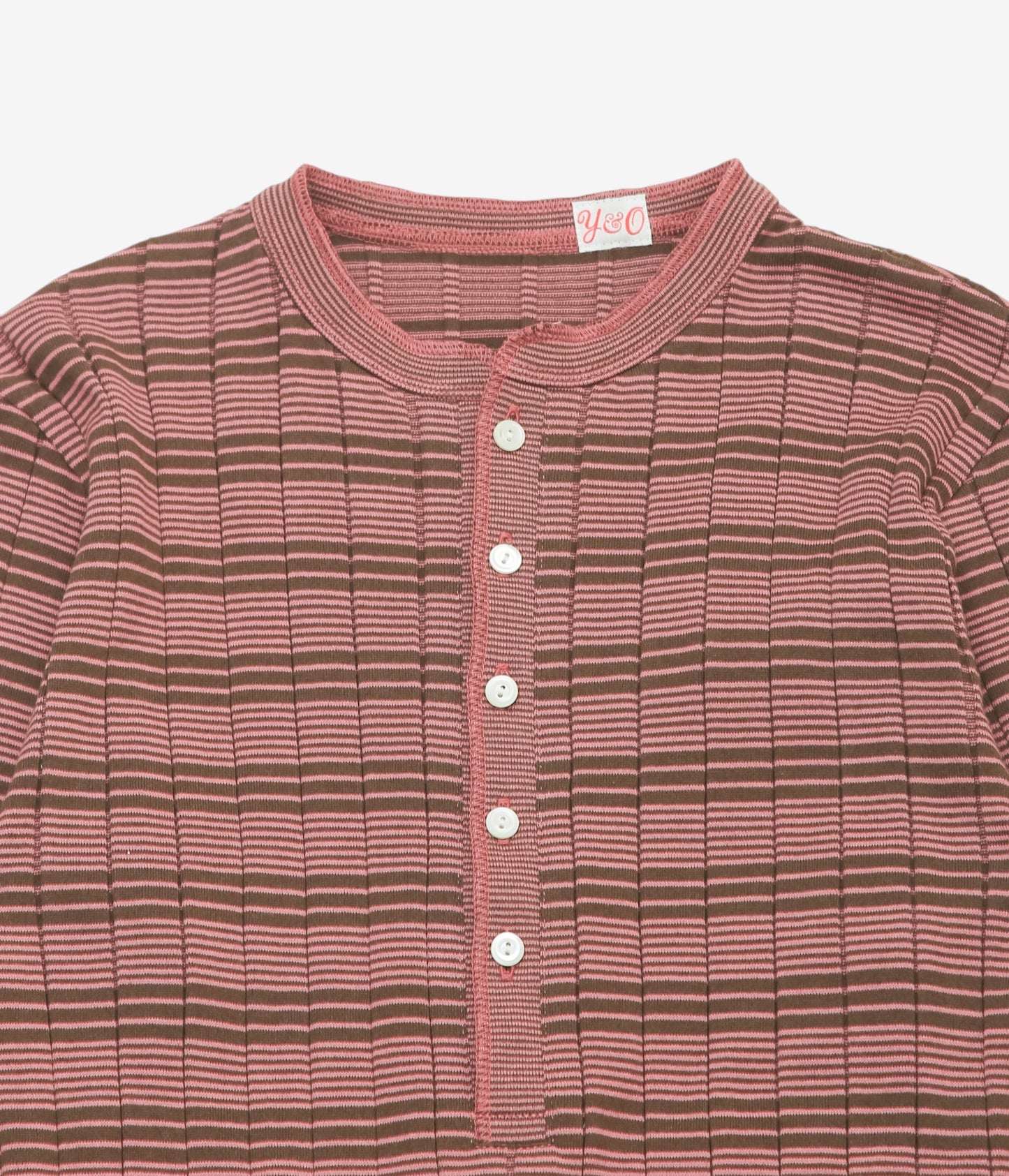 YOUNG&OLSEN THE DRYGOODS STORE ''BROAD RIB HENLEY NECK LS'' (BROWN／PINK)