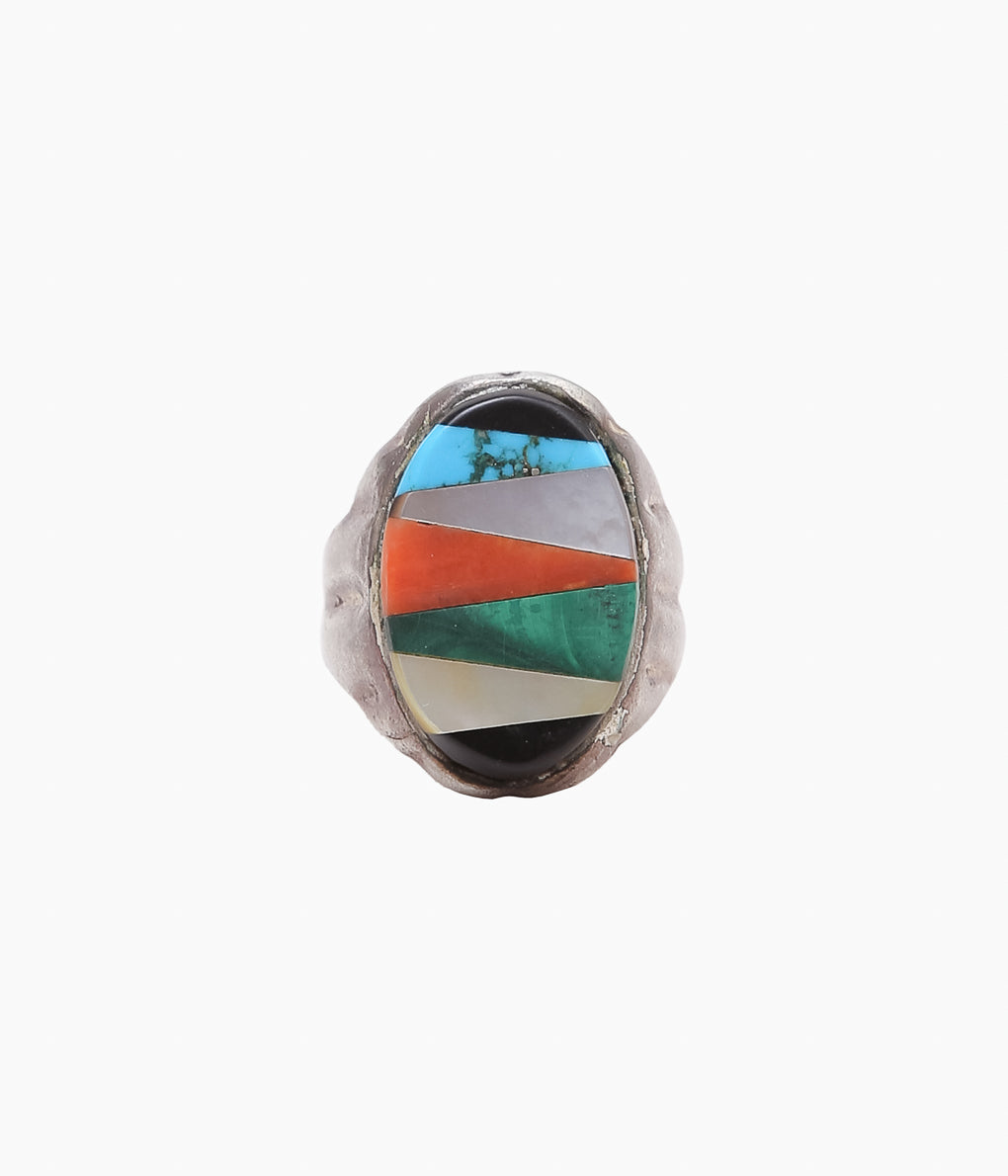 VINTAGE JEWELRY (Brimfield / NY) ''60-70'S ZUNI INLAY RING⑭''(SILVER)