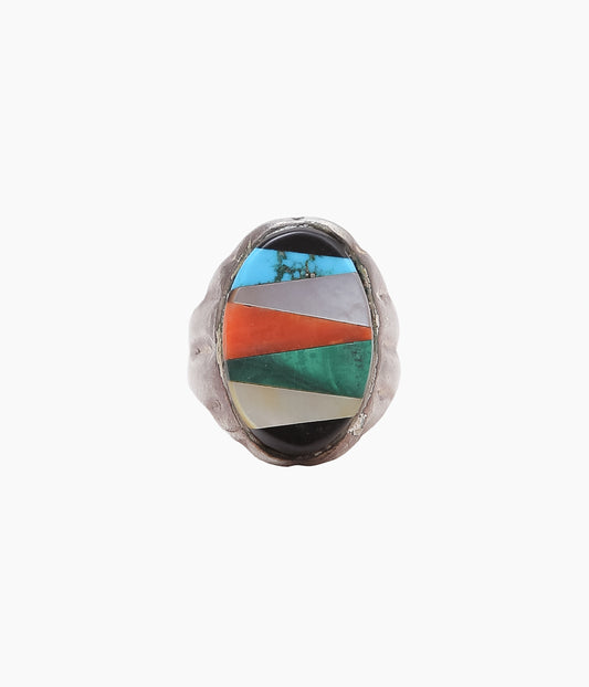 VINTAGE JEWELRY(Brimfield / NY) ''60-70'S ZUNI INLAY RING⑭'' (SILVER)